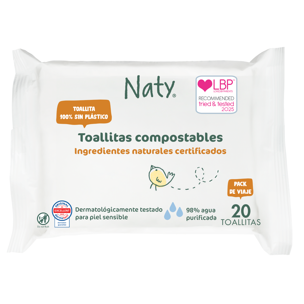 Reisformaat doekjes Naty 20 stuks