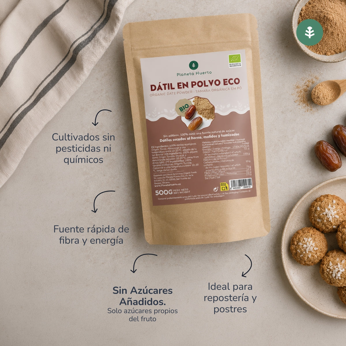 Dadelpoeder Planeta Huerto 500 g