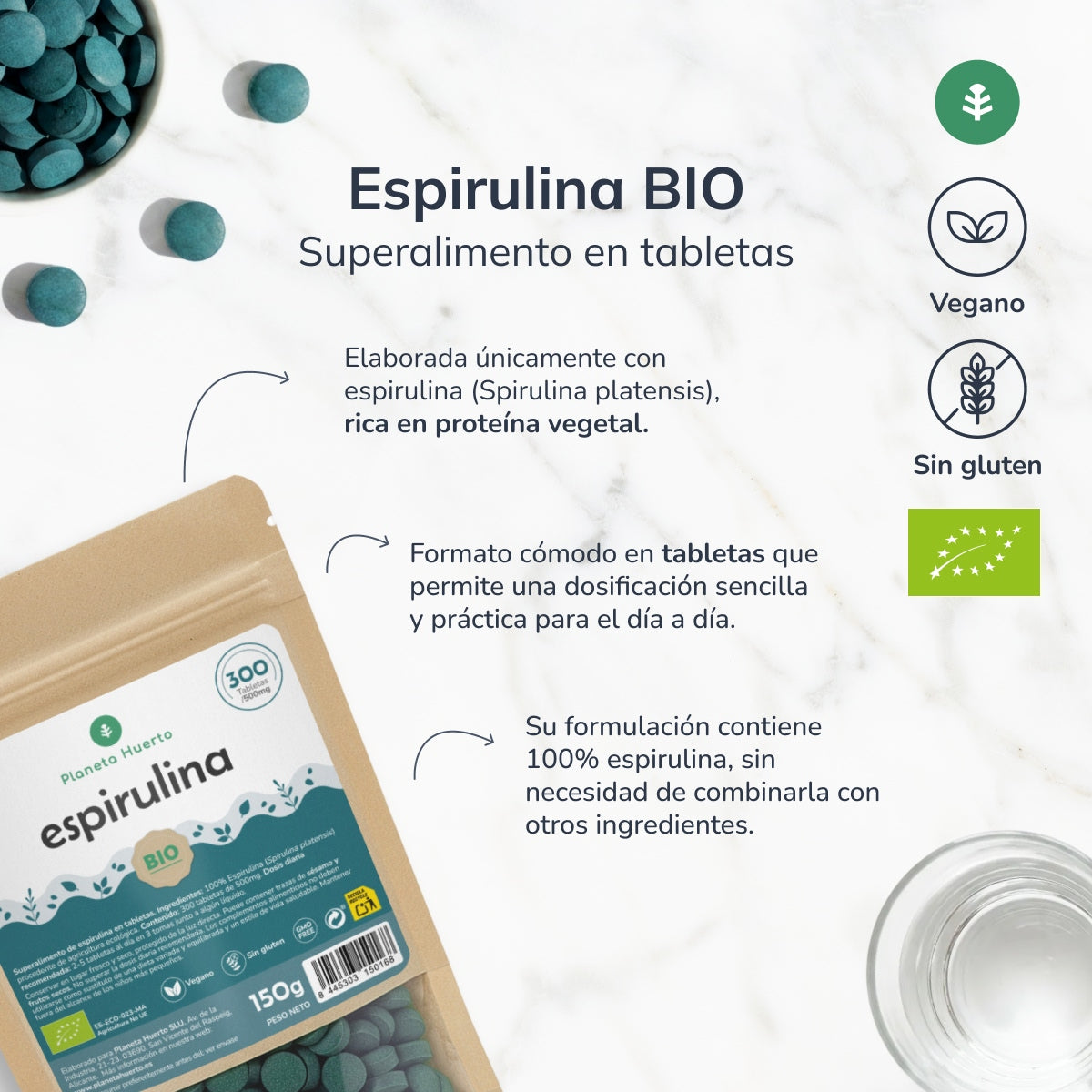 Biologische spirulina 500mg Planet Orchard 300 tabletten