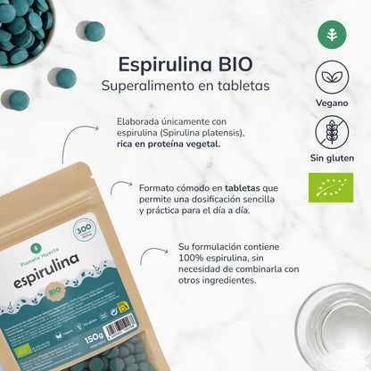 Biologische spirulina 500mg Planet Orchard 300 tabletten