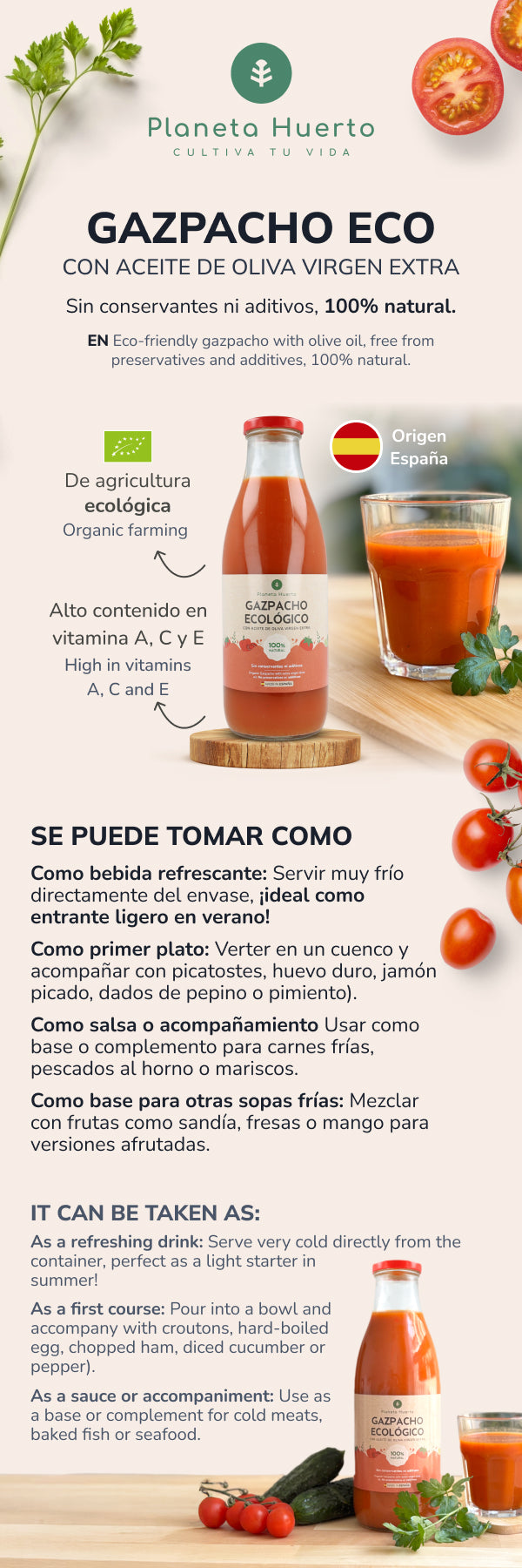 Traditionele ECO-gazpacho met extra vierge olijfolie Planeta Huerto 1 l
