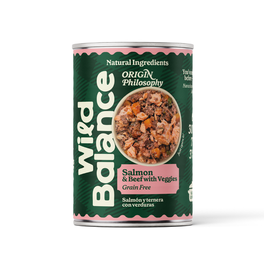 Blik BARF zalm en rundvlees voor honden Wild Balance 400 g