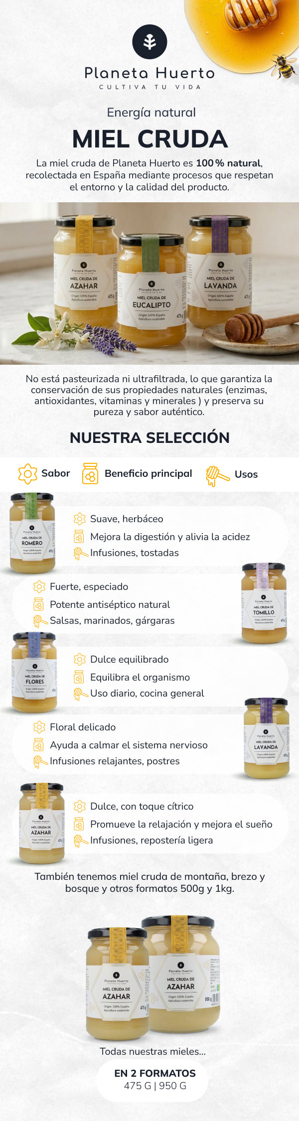 Miel Cruda de Lavanda Planeta Huerto 950 g