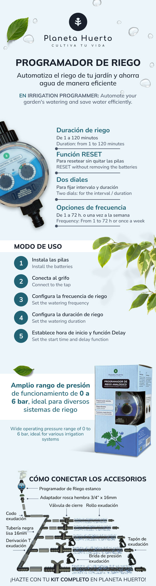 Waterdicht gepantserd besproeiingsprogramma Planeta Huerto 0-6 bar