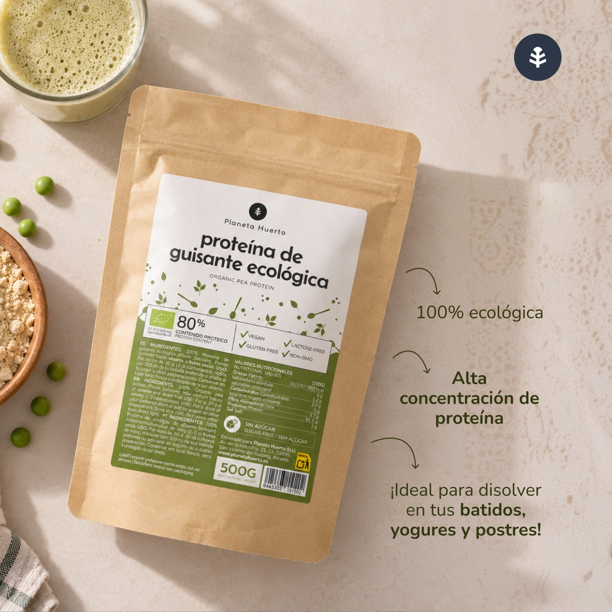 Erwteneiwit 80% ECO Planeta Huerto 500 g