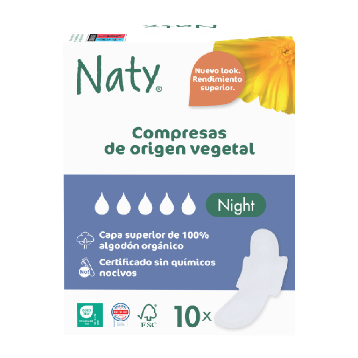 ECO-maandverband voor 's nachts Naty 10 stuks