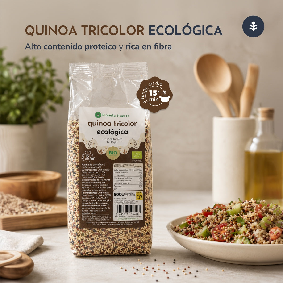 Pakket 10x driekleurige quinoa ECO Planeta Huerto 500 g
