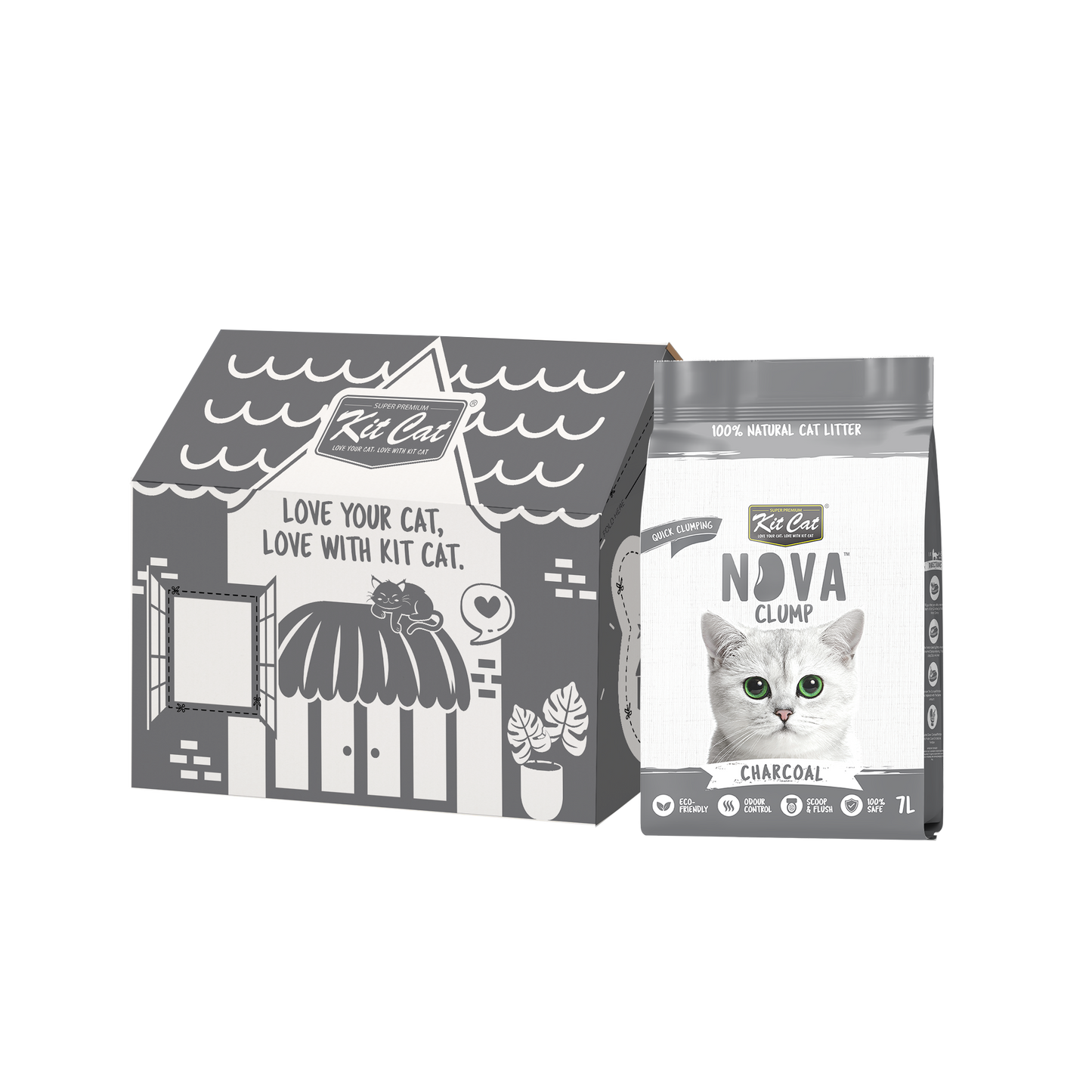 Kit Cat Arena Eco SoyaClump - Charcoal 7 L Kattenbakvulling