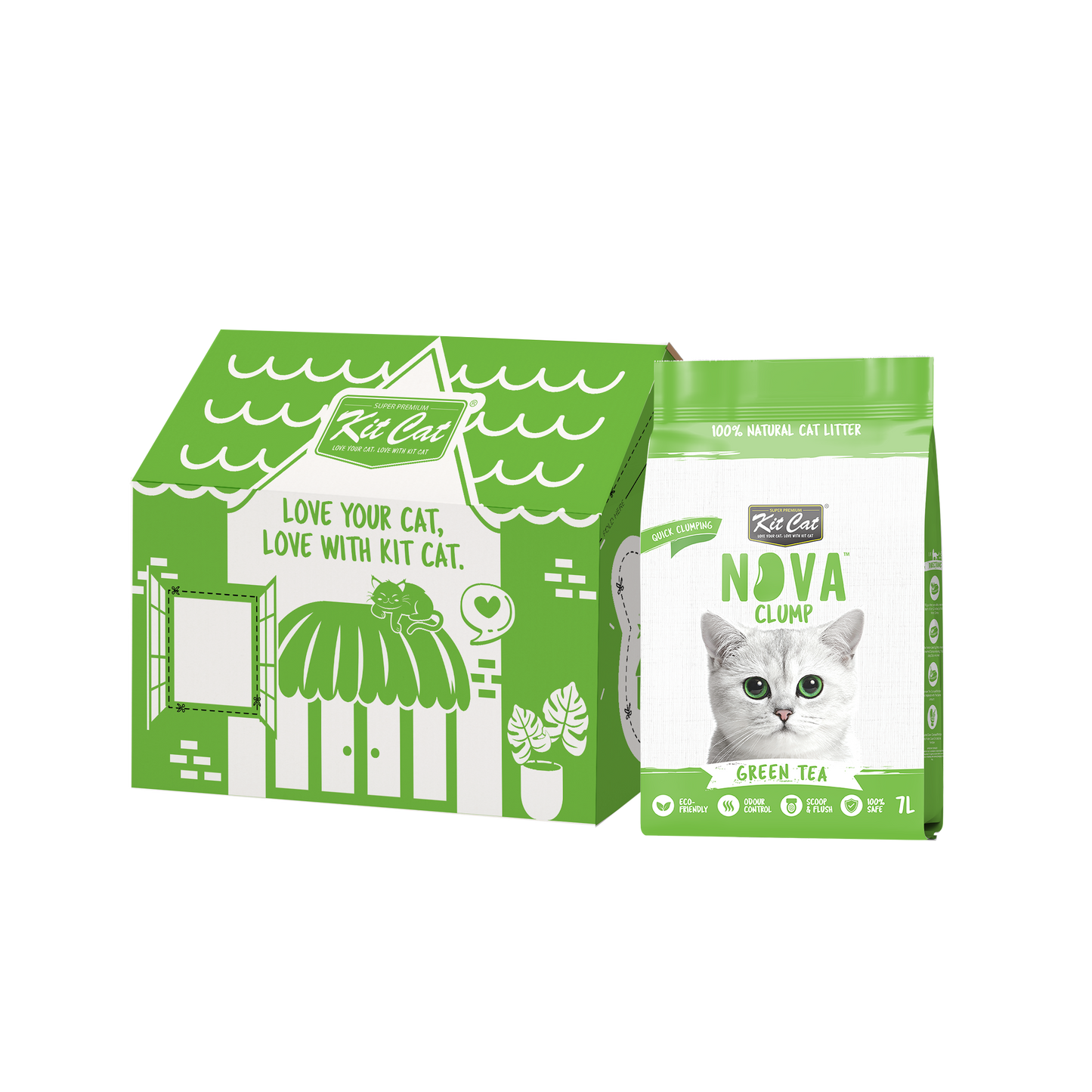 Kit Cat Arena Eco SoyaClump - Green Tea 7 L Kattenbakvulling