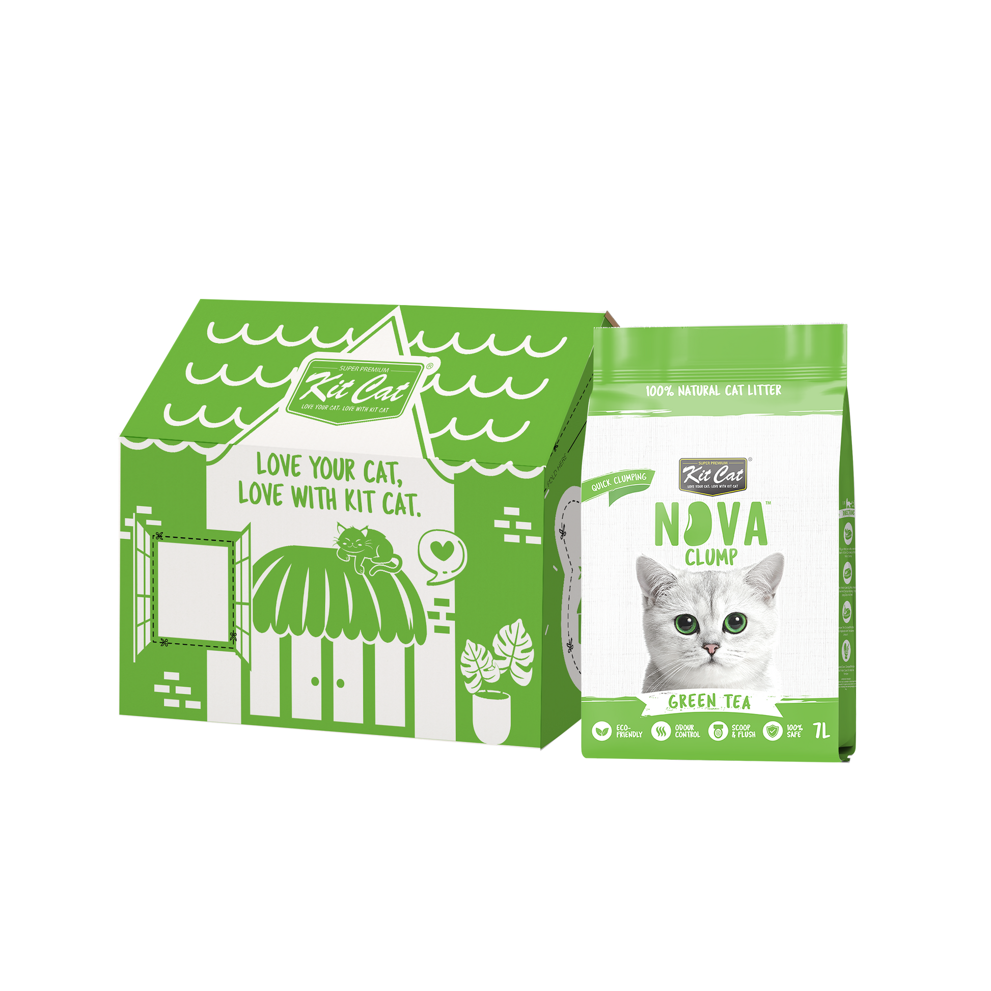 Kit Cat Arena Eco SoyaClump - Green Tea 7 L Kattenbakvulling