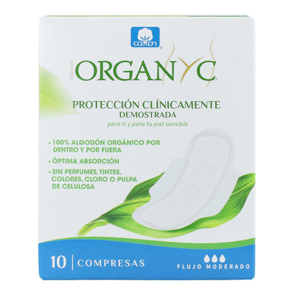 Compresas Día con Alas en bolsa individual Organyc 10 Uds