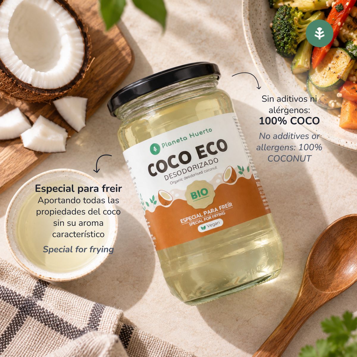 Pakket van 6x ECO Planeta Huerto ontgeurde kokosolie 500 ml