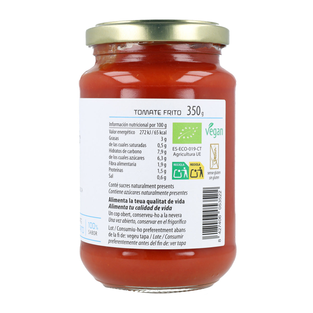 Tomatenpuree zonder toegevoegde suikers, biologisch, Cal Valls 350 g