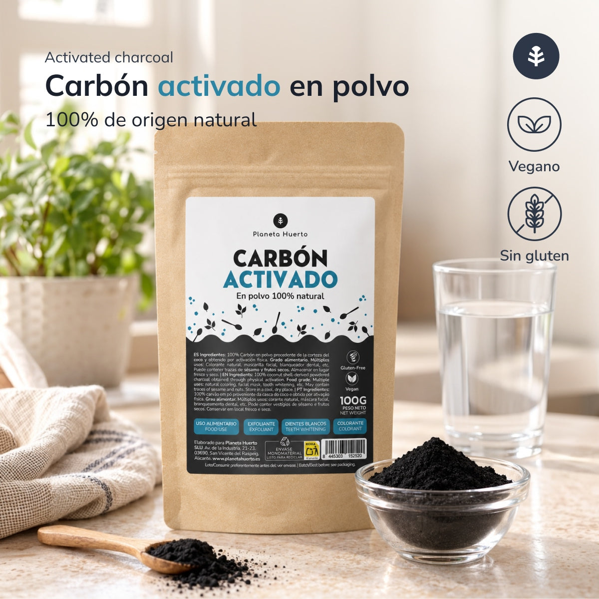 Plantaardig actief koolpoeder Planeta Huerto 100 g