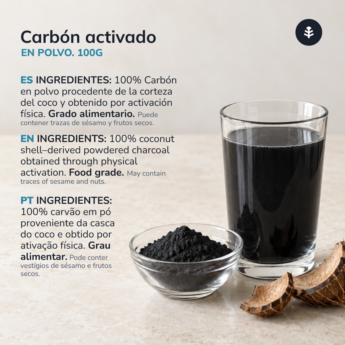 Plantaardig actief koolpoeder Planeta Huerto 100 g