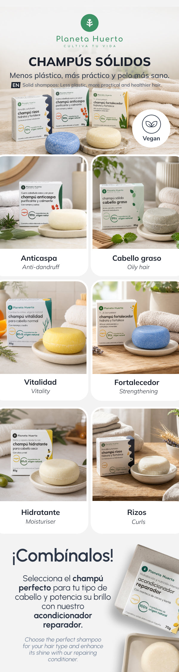 Herstellende vaste conditioner Planeta Huerto 85 g