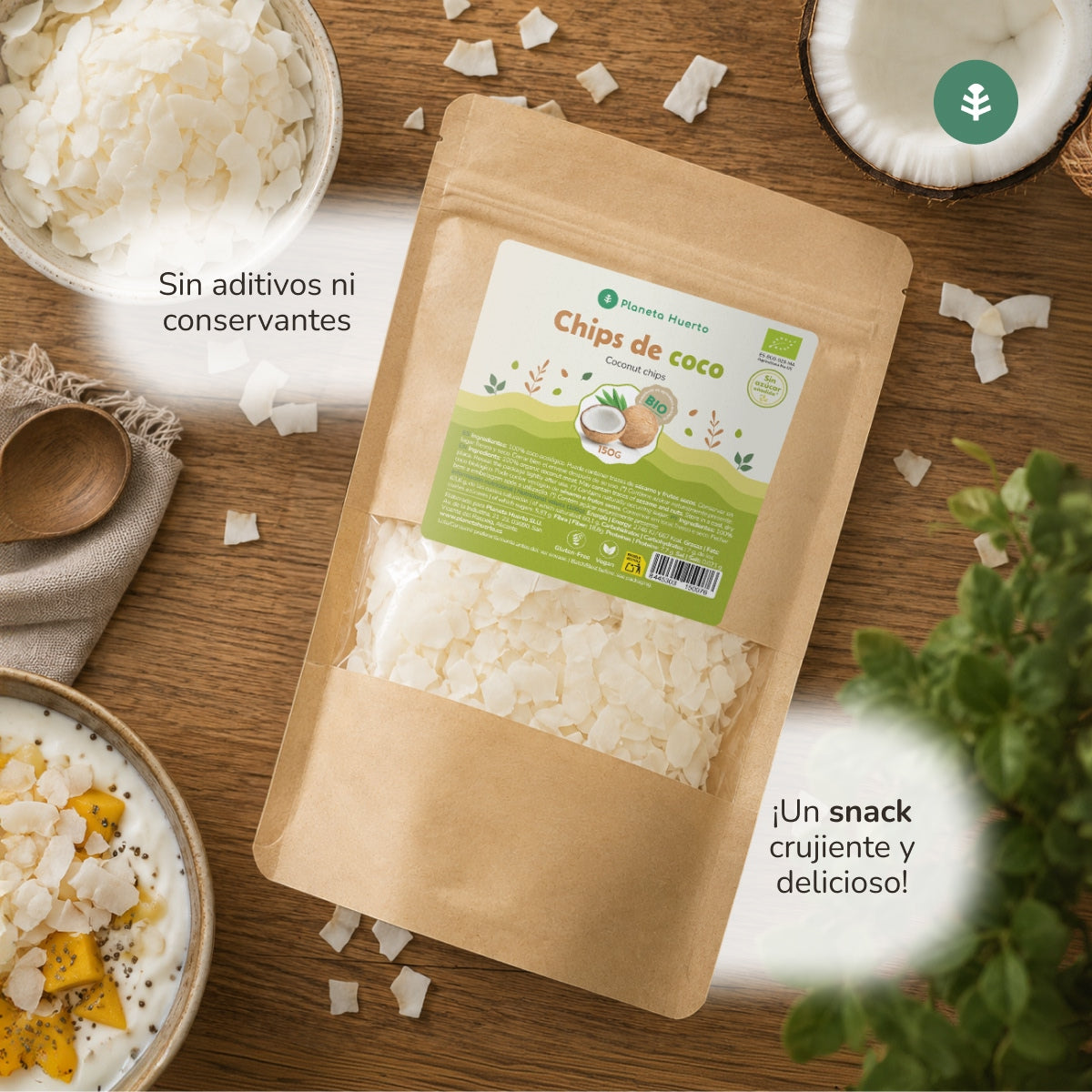 Ongezoete kokosnoot chips ECO Planeta Huerto 150 g