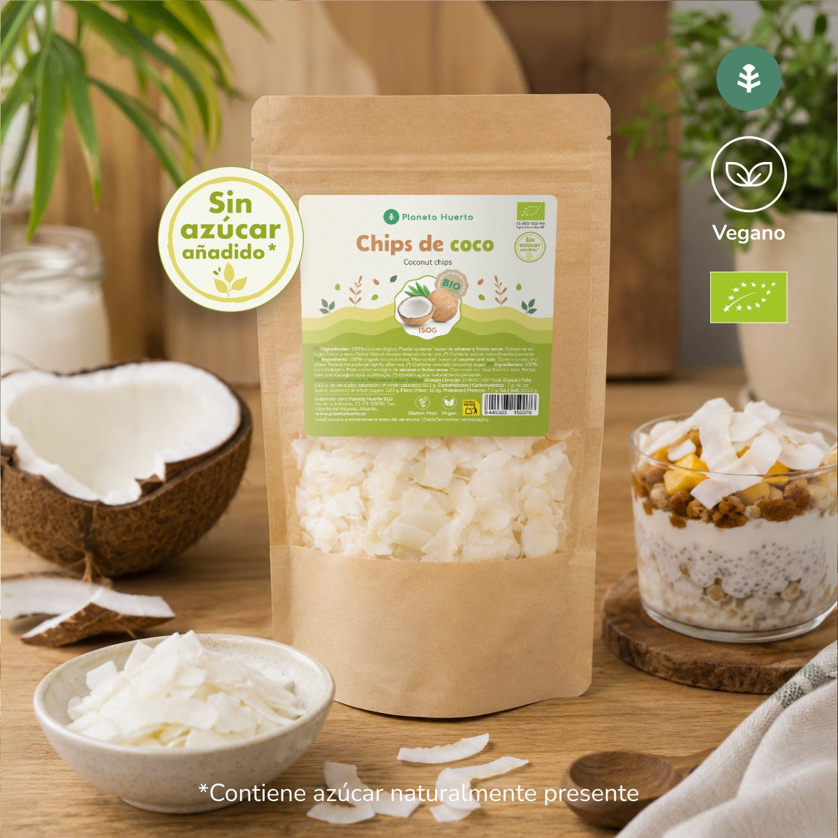 Ongezoete kokosnoot chips ECO Planeta Huerto 150 g