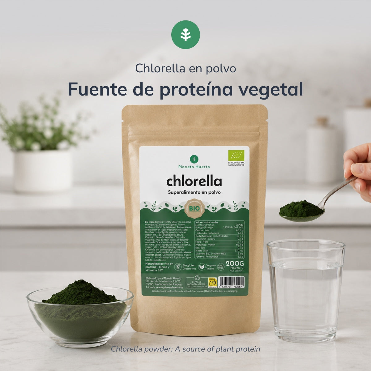 Chlorella zeewier poeder ECO Planeta Huerto 200 g