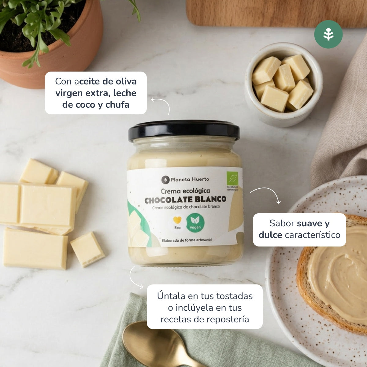Veganistische witte chocoladecrème ECO Planeta Huerto 230 g