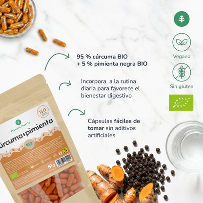 Biologische Kurkuma + Biologische Peper Planeta Huerto 150 capsules