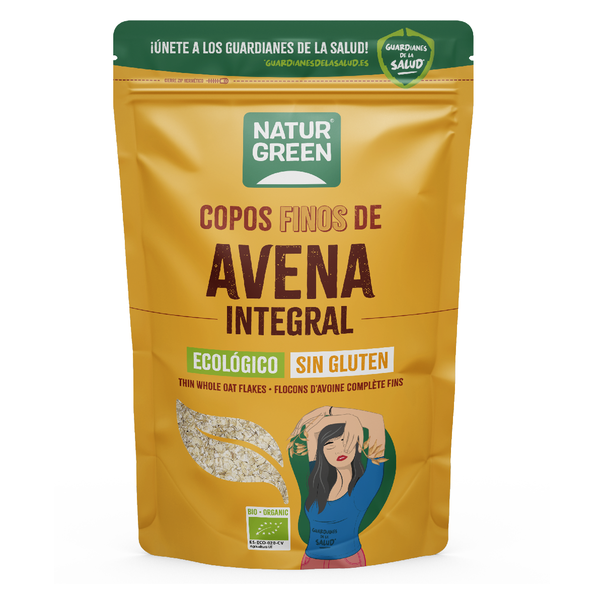 Pakket van 2 stuks glutenvrije fijne havermoutvlokken Bio NaturGreen Pakket van 2 stuks van 1 kg