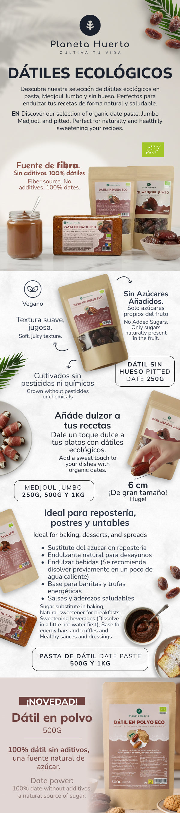 Dadelpoeder Planeta Huerto 500 g
