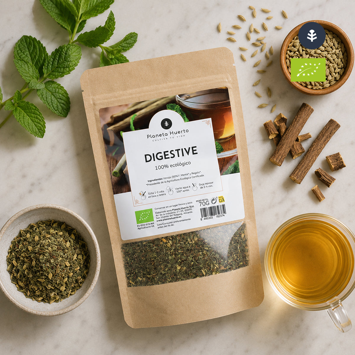 Spijsverteringsinfusie ECO Venkel, munt en zoethout Planeta Huerto 70g