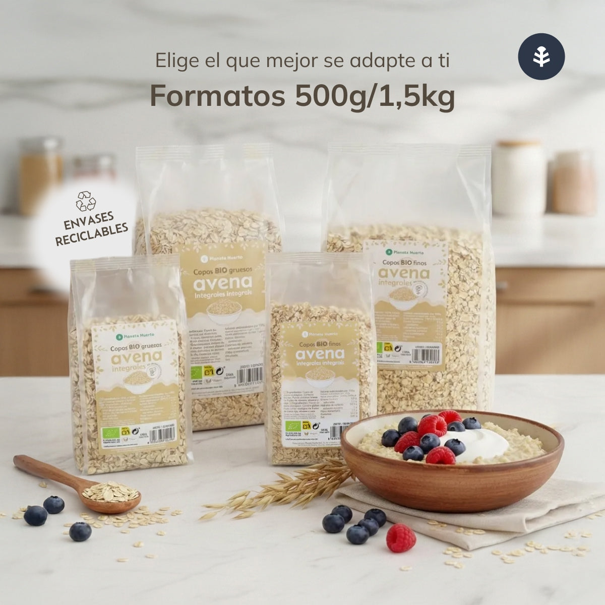 Copos de avena finos Sin Gluten ECO Planeta Huerto 1,5 kg