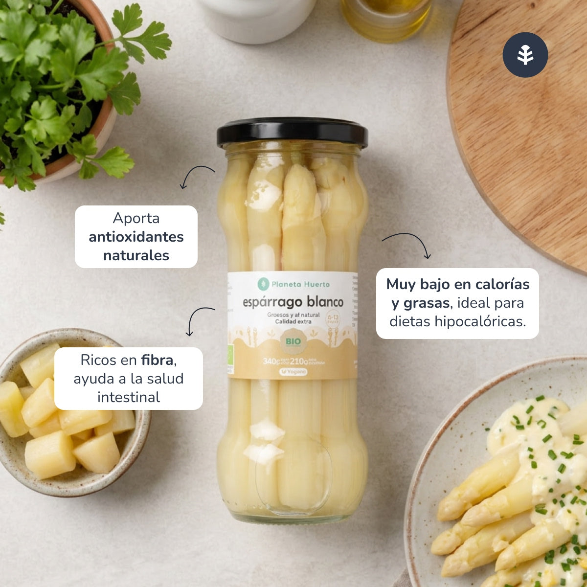 Dikke witte asperges ECO Planeta Huerto 340 g