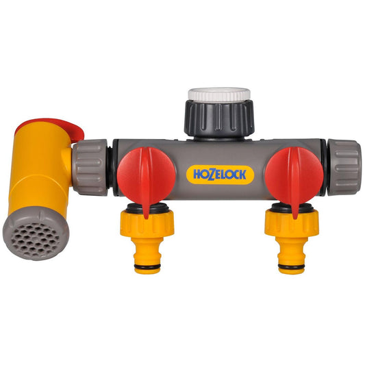 Conector dos vías con grifo Flowmax Hozelock