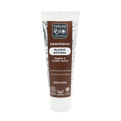 Pasta de Dientes Blanco Natural con Regaliz & Carbón Activo Sin Flúor, NaturaBIO Cosmetics, 75 ml