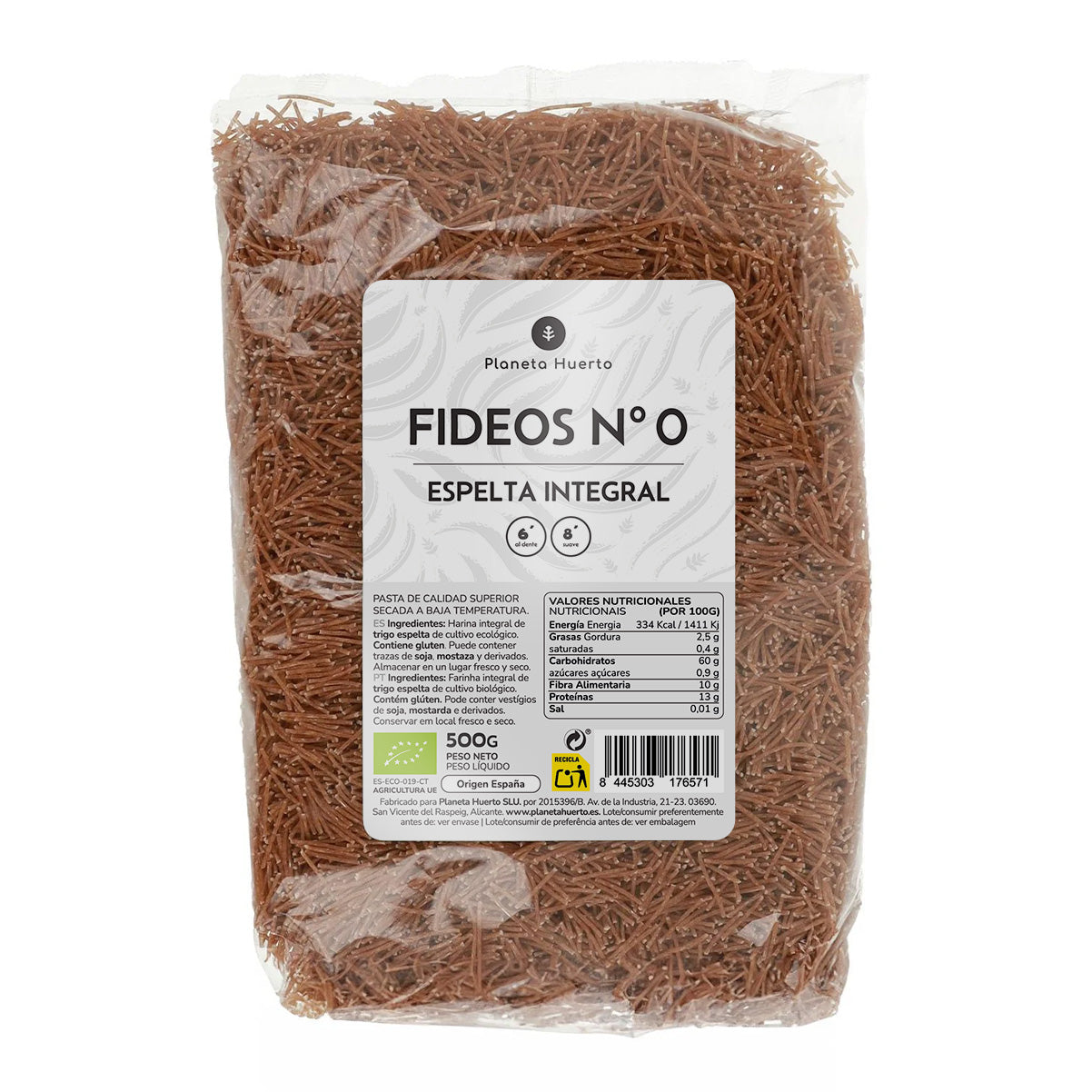 Volkoren spelt noedels nº0 ECO Planeta Huerto 500gr