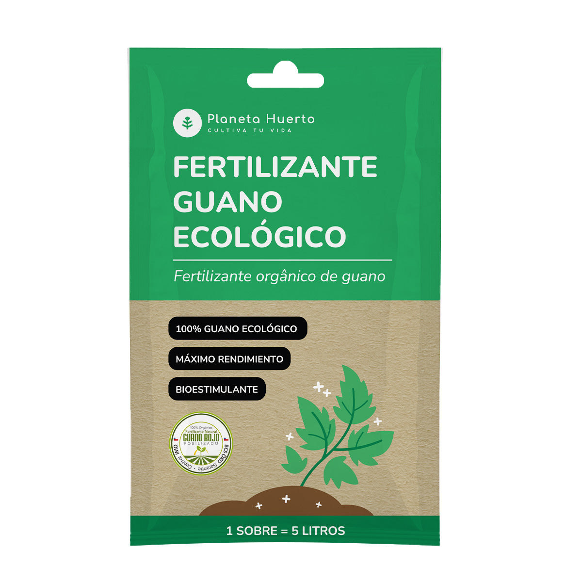Pakket oplosbare eco-meststof Guano Planeta Huerto 5 stuks voor 25 l