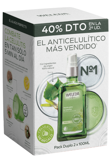 Dubbelpak anti-cellulitisolie van berken 2x100 ml + CADEAU Celulicup Weleda