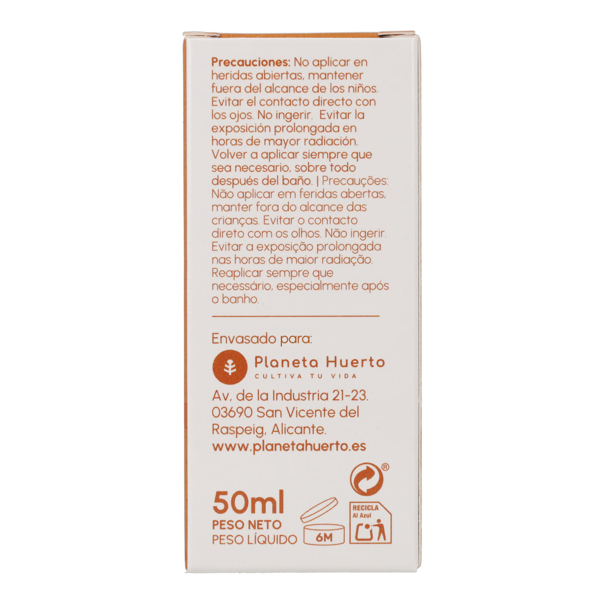 100% minerale zonnebrandcrème voor het gezicht SPF50 Planeta Huerto 50 ml