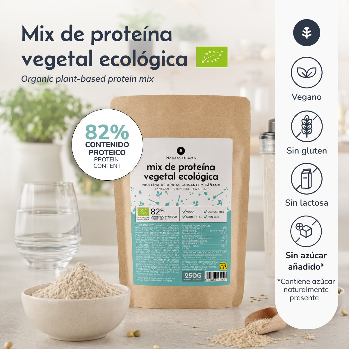 Veganistische proteïnemix voor sporters Planeta Huerto 250 g