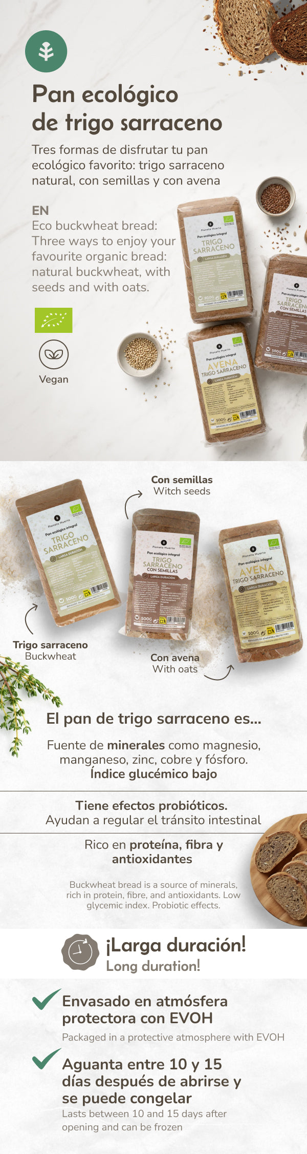 Volkorenbrood van haver en boekweit ECO Planeta Huerto 500 g