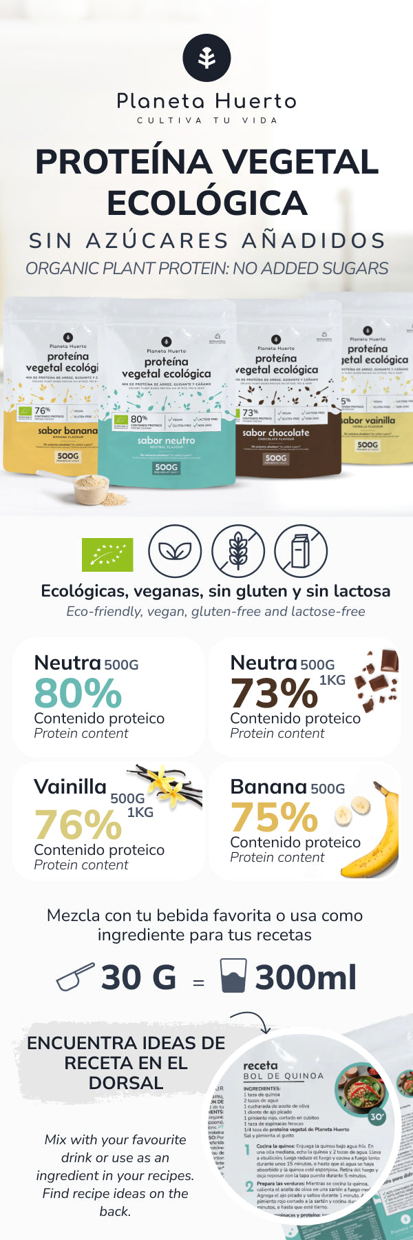 Neutraal ECO plantaardig eiwit 80% Planeta Huerto 500 g