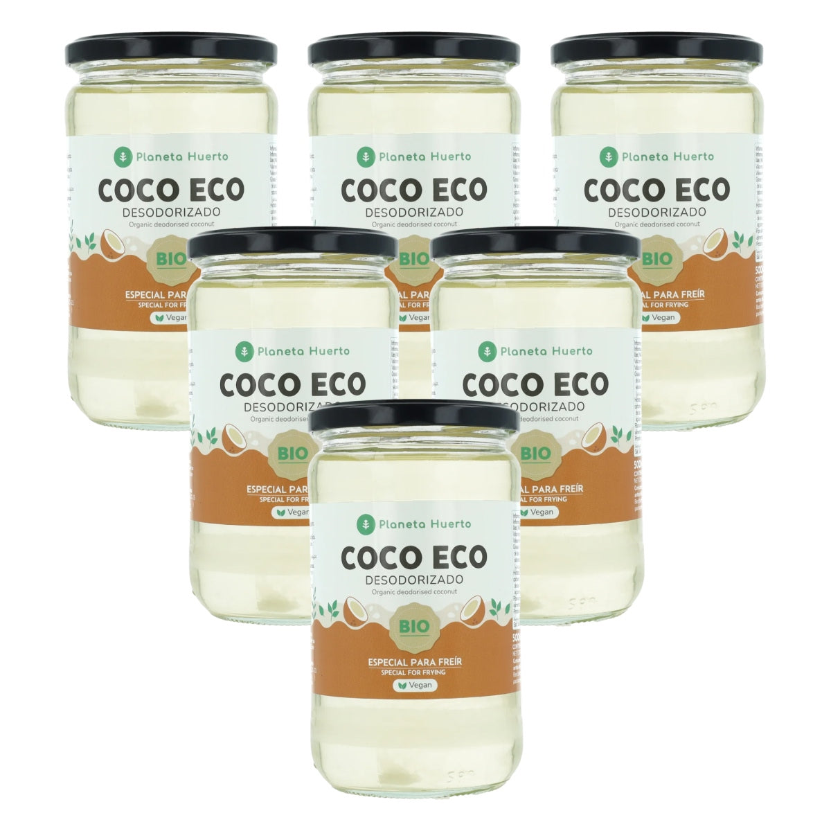 Pakket van 6x ECO Planeta Huerto ontgeurde kokosolie 500 ml