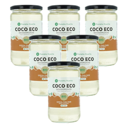 Pakket van 6x ECO Planeta Huerto ontgeurde kokosolie 500 ml