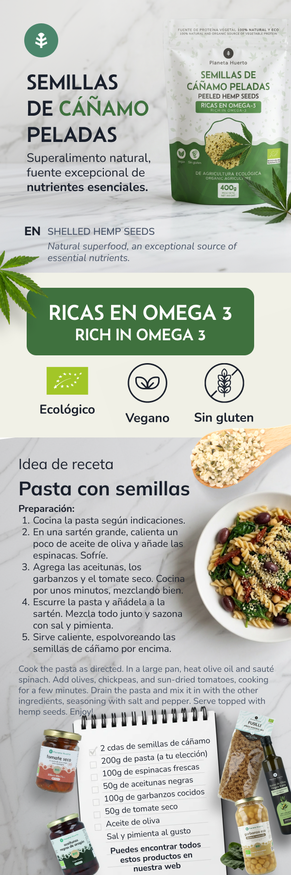Hennepzaad gepeld ECO Planeta Huerto 400 g