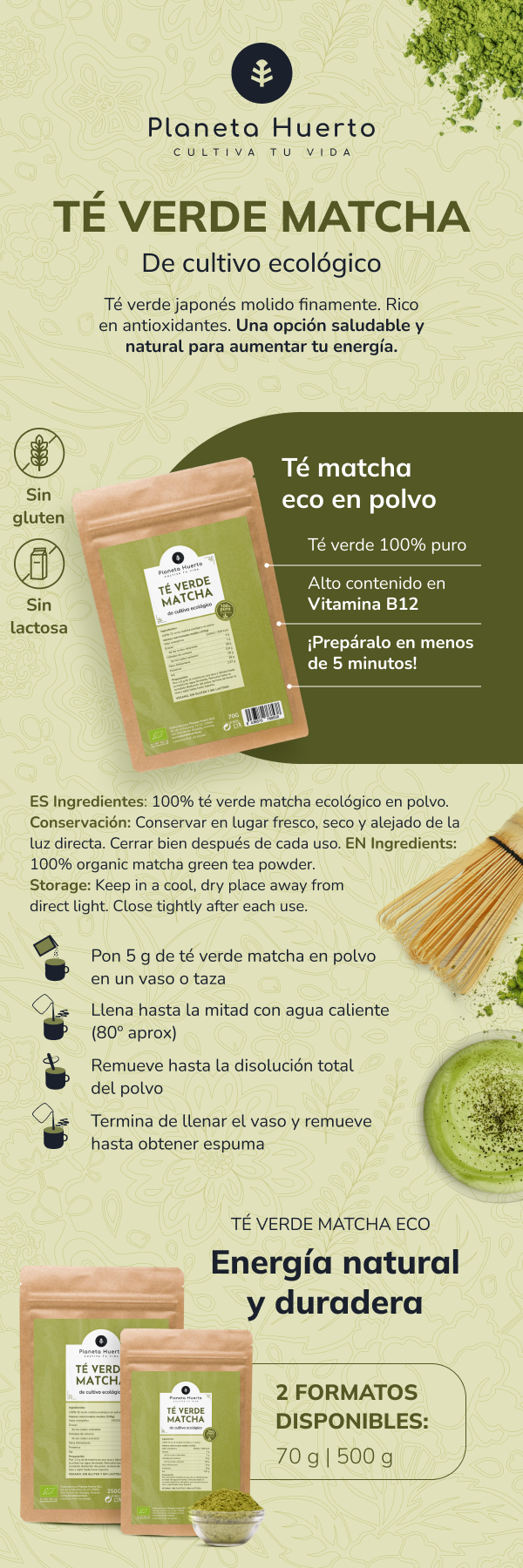 Matcha Theepoeder ECO Planeta Huerto 250 g