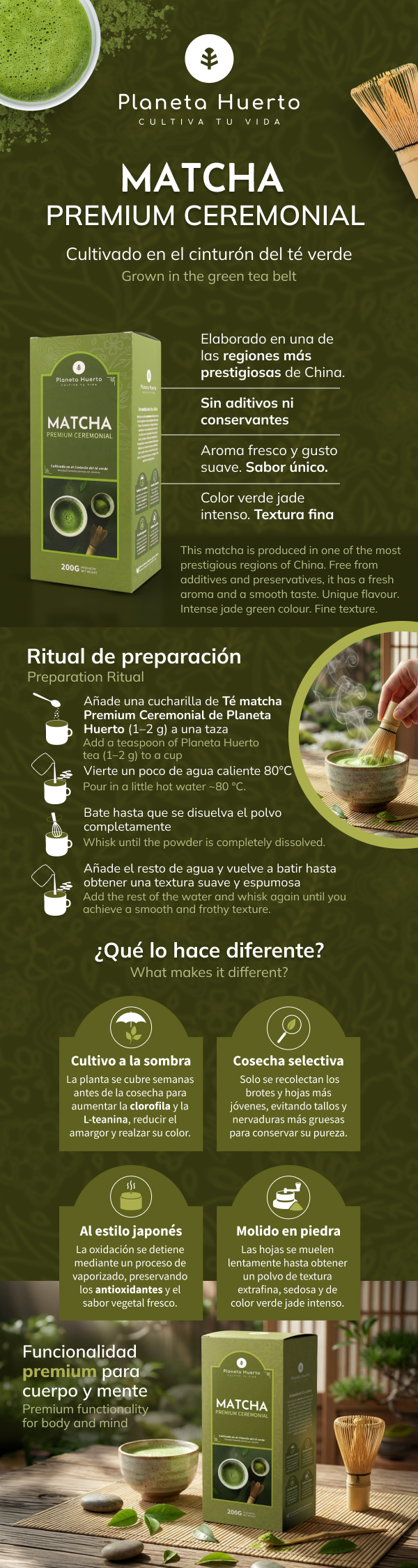 Matcha-thee ceremonieel premium Planeta Huerto 200 g