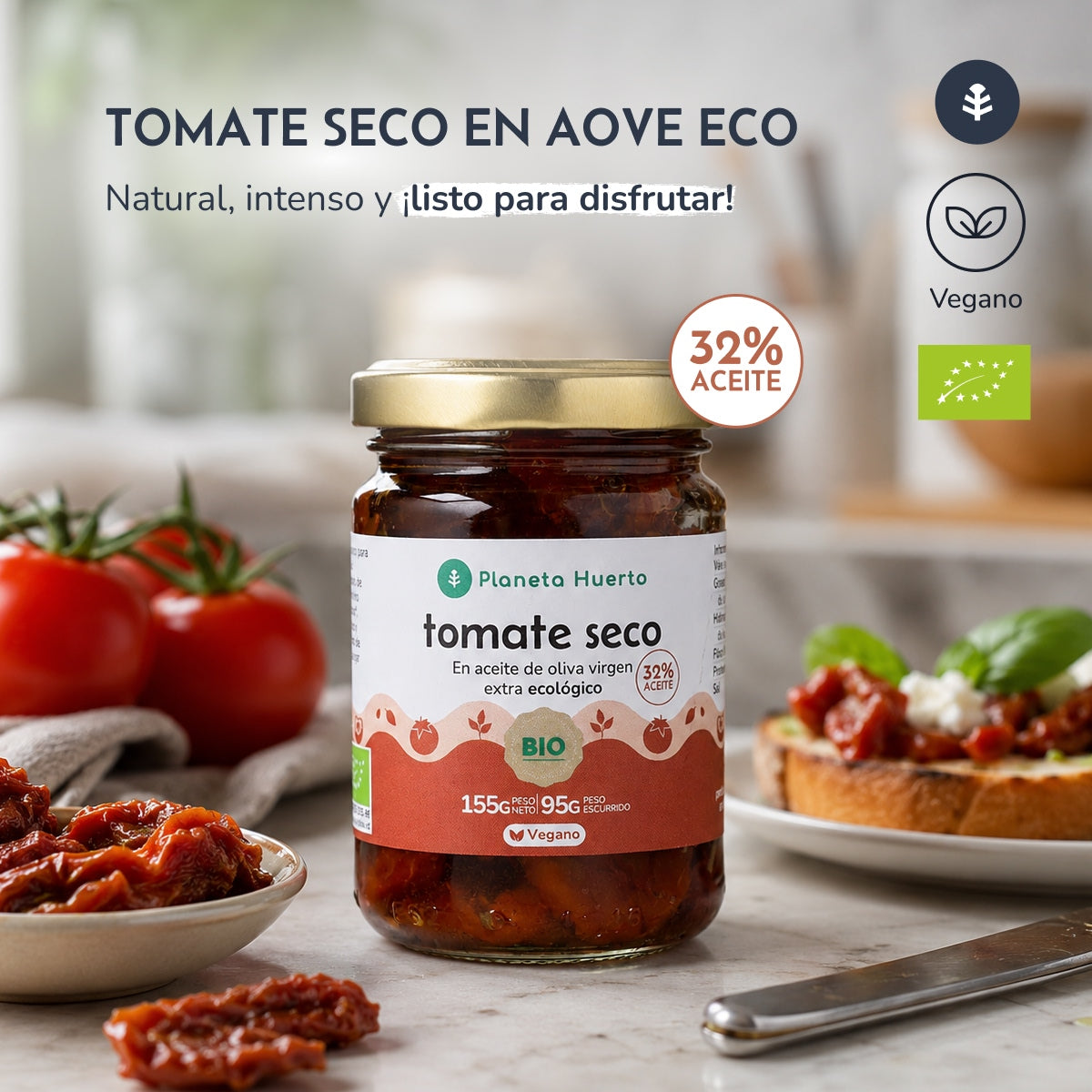 Gedroogde tomaten in extra vierge olijfolie ECO Planeta Huerto 155 g