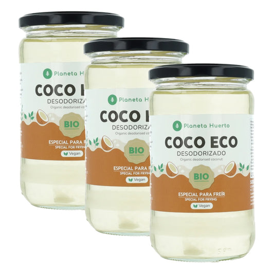Pak 3xOrganische ontgeurde kokosolie ECO Planeta Huerto 500 ml