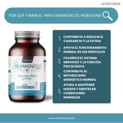Triple Magnesium (Bisglycinaat, malaat en citraat) Vegan Formula, WeBotanix, 120 capsules