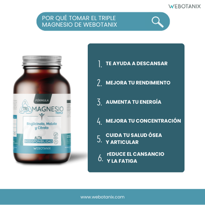 Triple Magnesium (Bisglycinaat, malaat en citraat) Vegan Formula, WeBotanix, 120 capsules