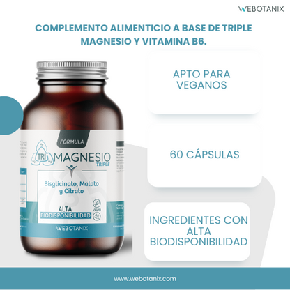 Triple Magnesium (Bisglycinaat, malaat en citraat) Vegan Formula, WeBotanix, 120 capsules