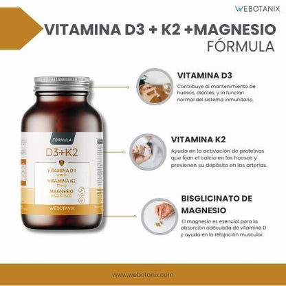 Vitamine D3 4000 IE + K2 + Magnesium Veganistische formule, WeBotanix